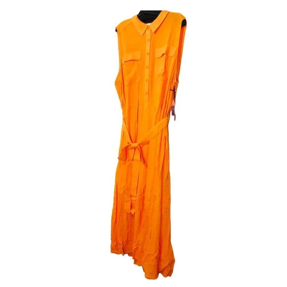 Simply Vera Wang Women Orange Sleeveless Button Front Shirt Midi Dress Sz XL New - Picture 2 of 9